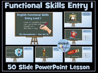 Functional Skills English - Entry Level 1 - Homophones - Two, Too, To - PowerPoint Lesson