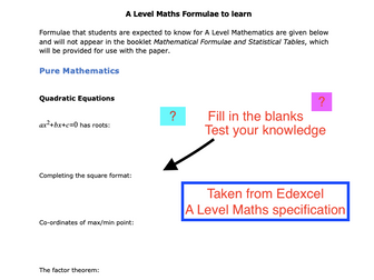 A Level Maths Complete Formulae Test Booklet