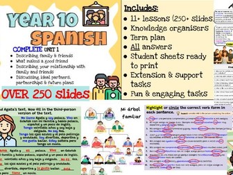 Unit 1 NEW GCSE Spanish (11 lessons+) 250+ slides - complete unit (AQA or other)