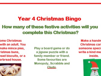 Creative Christmas Bingo Homework