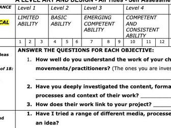 A Level Art Self Assessment - against the Assessment Objectives.
