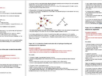 IB Biology From 2023 A1.1 Water Student notes + Questions and Answer