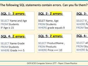 GCSE Computer Science OCR J277 – SQL & Databases (Paper 2) | Full Lesson PowerPoint + Exam Practice