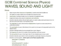 waves combined trilogy physics gcse aqa checklist summary unit science