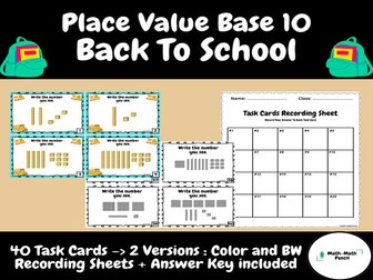 Place Value Base 10 | Task Cards + Answer Key | Back to School | First Grade