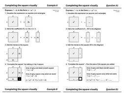 Completing the square worksheet (visual method) by askmrarya | Teaching ...