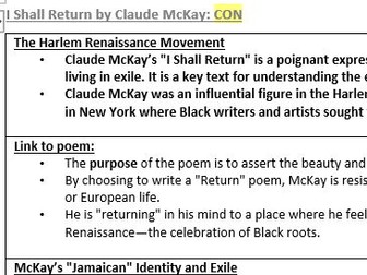 WJEC Poetry 2027 I Shall Return Historical Context revision sheet