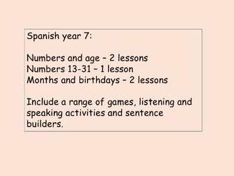 Numbers, age and birthdays Year 7 Spanish 5 lessons