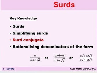 Surds - Revision for Grades 8/9 - PDF