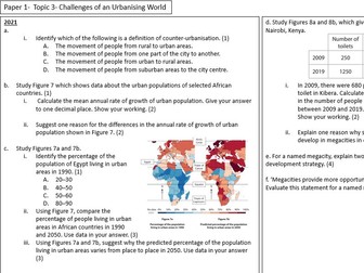 GCSE Geography Edexcel B Revision Booklet Exam Questions- Topic 3: Challenges of an Urbanising World