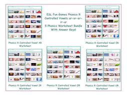 Phonics R Controlled Vowels ar-or-er-ir-ur 5 Worksheet Bundle