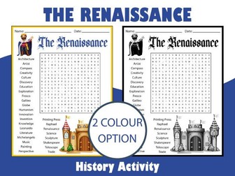 The Renaissance Word Search Puzzle | History Activity for Grades 4–7th