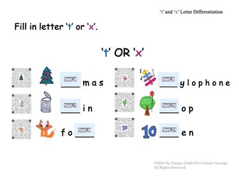 't' and 'x' Letter Differentiation (Step-by-Step English Literacy Skills Pack for Diverse Learners)