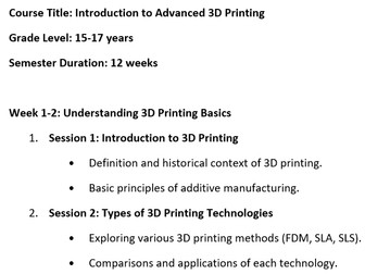 3D printing curriculum template ages 15-17