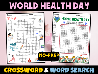 World Health Day Crossword Puzzle and Word Search Sub Plans