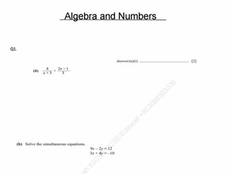 Algebra worksheet for Secondary IGCSE/GCSE Mathematics
