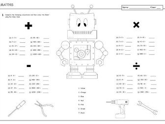 Math Robot (Four Operations) A3 Worksheet