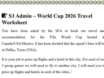 World Cup Travel Tasks - Ready to Use - No Prep
