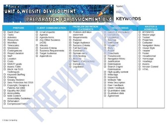 BTEC Level 3 IT - Unit 6 Assignment B&C - Keywords Checklist