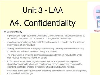 AAQ Health and Social Care - Pearson BTEC L3 Unit 3 - A4. Confidentiality
