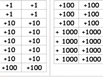 Add / Subtract 1 10 100 & 1000 cards