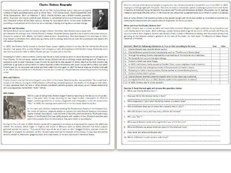 Charles Dickens Biography - Reading Comprehension Worksheet / Informational Text