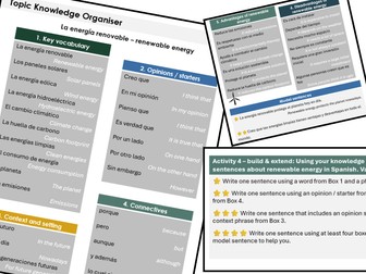 Renewable Energy (Spanish) - Knowledge Organiser & Activities (Conti Style)