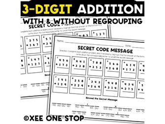 3  Digit Addition With & Without Regrouping Secret Code Words