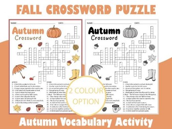 Fall Crossword Puzzle | Autumn Vocabulary Activity for Upper Elementary & Middle