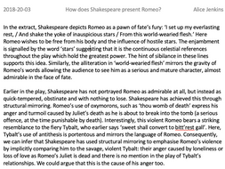 GCSE Romeo and Juliet Level 8/9 Exemplar Essay on presentation of Romeo