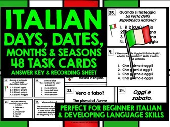 ITALIAN DATES DAYS MONTHS SEASONS CHALLENGE CARDS