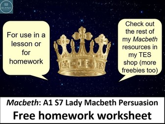 Lady Macbeth act 1 scene 7 persuasion worksheet/homework task