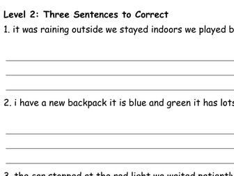 Year 3/4 sentence demarcation - capitals and full stops. Three levels of challenge