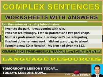 COMPLEX SENTENCE STRUCTURE: 21 WORKSHEETS WITH ANSWERS