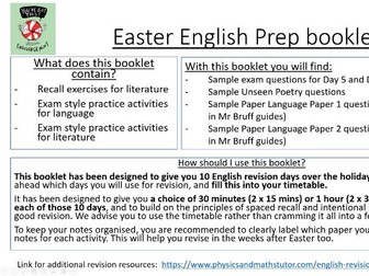 Year 11 English Literature and Language AQA revision booklet (Easter holidays)