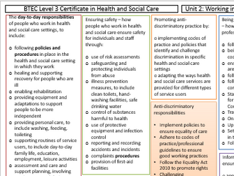 BTEC Unit 2 Working in health and social care Knowledge Organiser