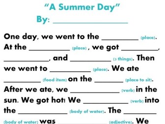 A Summer Day Fill in the Blanks Writing Activity | Creative Writing Worksheet