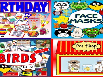 *EARLY YEARS BUNDLE* FACE MASKS, PET SHOP ROLE PLAY, BIRDS INFORMATION AND ROLE PLAY, BIRTHDAY DISPLAY - EYFS, SCIENCE, ANIMALS, EXPRESSIVE PLAY