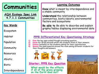 New AQA Ecology Specification- Communities, Abiotic and Biotic Factors- Powerpoint and Worksheets