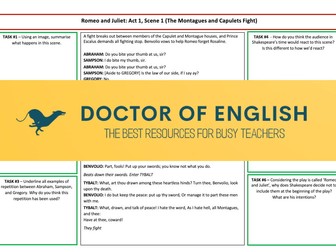 Romeo and Juliet - Whole Play - Key Scenes Revision Worksheets