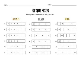 Sequences - Find the missing numbers worksheet
