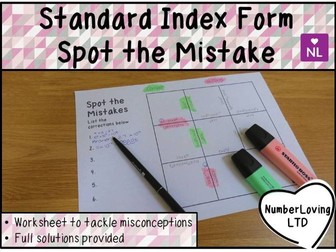 Standard Form Spot the Mistake Worksheet