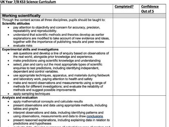 UK KS3 Science Curriculum Tracker