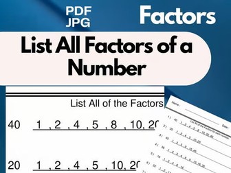List All Factors of a Number - Factors Worksheets - List All of the Factors