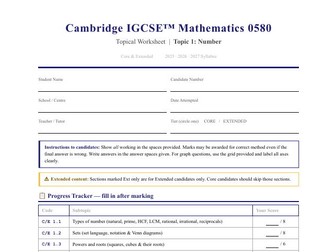 IGCSE Topic 1- NUMBER - Exam-Style Questions | Revision Worksheet Pack