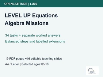 LEVEL UP Equations: Algebra Missions and Answers