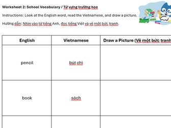 New to English - English and Vietnamese Worksheets