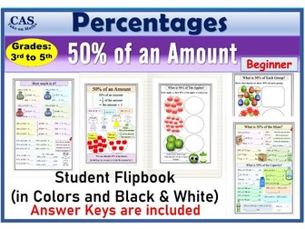 50 Percent of an Amount Lesson Note Worksheets and Answers