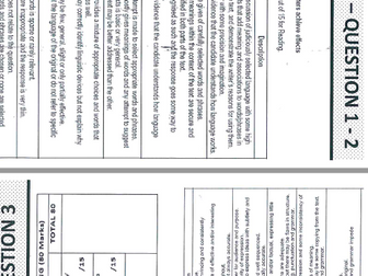 IGCSE - ENGLISH 2020 -  READING PAPER 1 (Q1-3)- MARK SCHEME (On only 2 pages!)