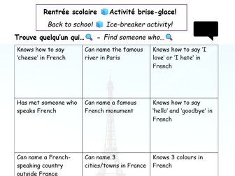 Back to school French MFL Icebreaker - September class survey